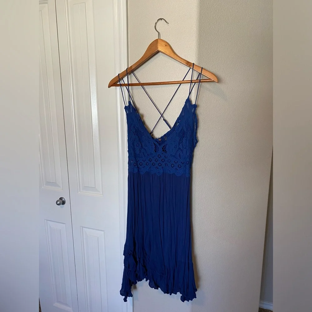 Free People Royal Blue Lace Babydoll Mini Dress